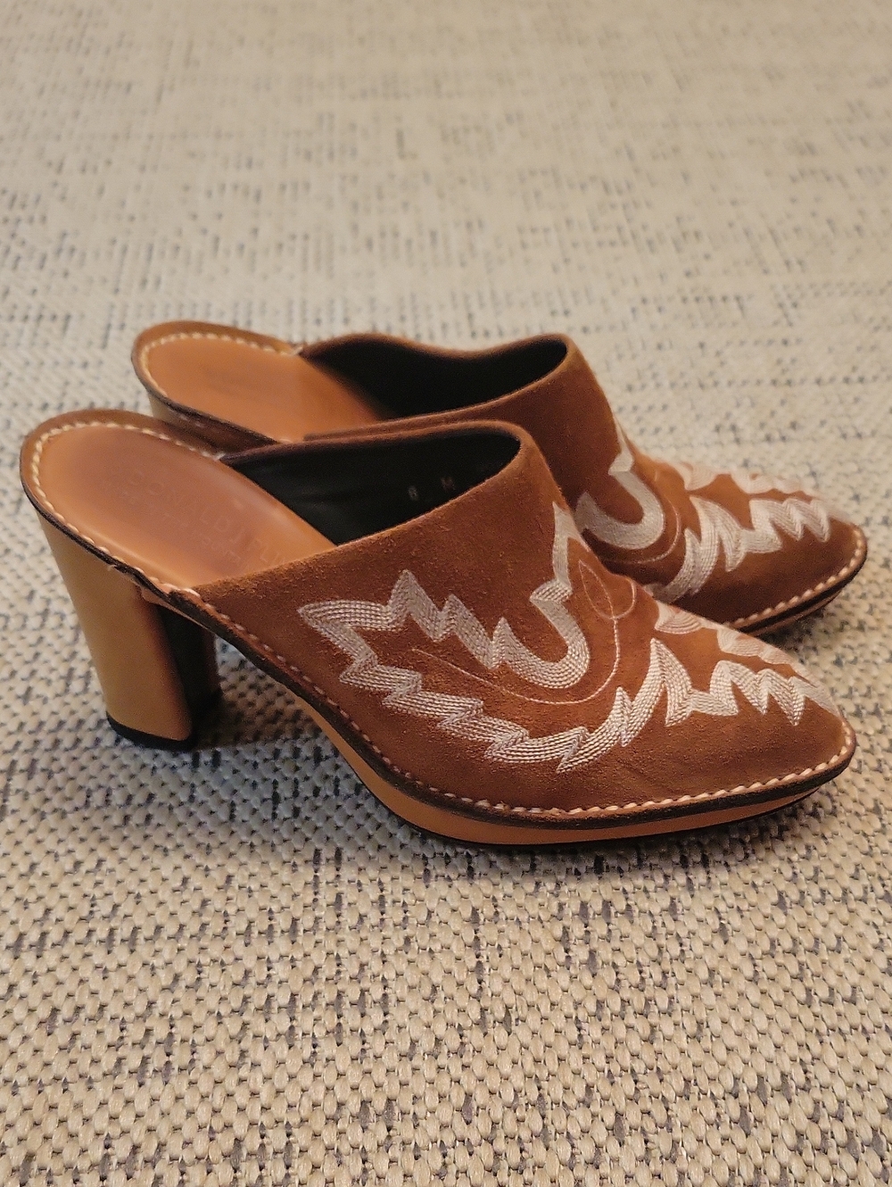 Donald J. Pliner Brown Suede Embroidered Slip-On Mules Size 8